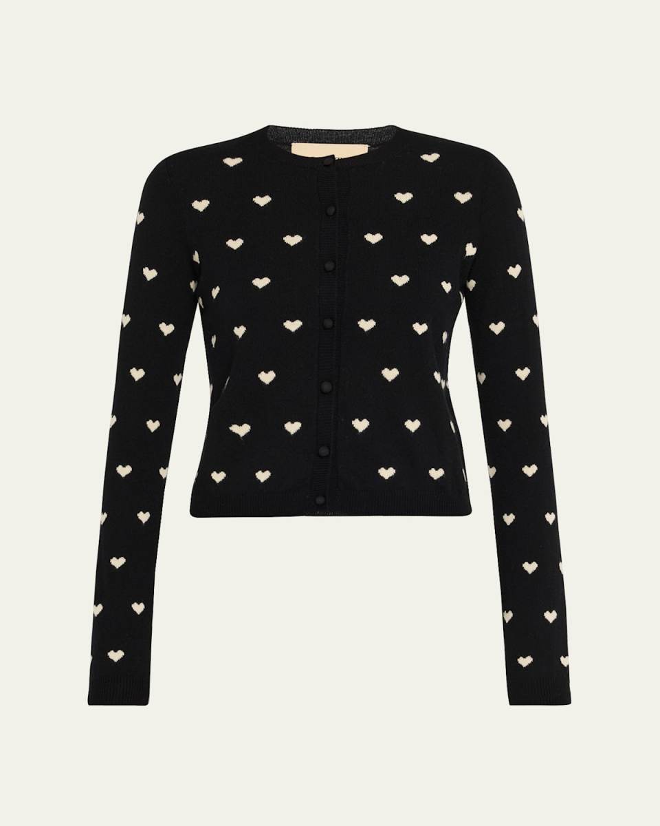 Jacquard Hearts Wool-Cashmere Cardigan